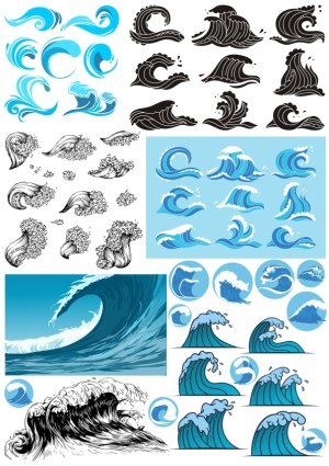 Set of Stylized Ocean Wave Vector Illustrations Free Vector