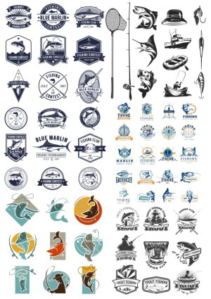 Fishing and Angling Vector Emblems, Logos, and Icons Collection Free Vector