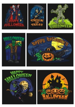 Collection of Halloween-themed Cartoon Vector Illustrations Free Vector