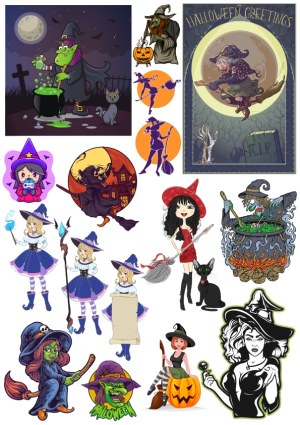 Variety of Halloween Witch and Witchcraft Vector Illustrations Free Vector