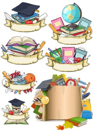 Educational and Academic Elements with Banners and Scrolls Vector Set Free Vector
