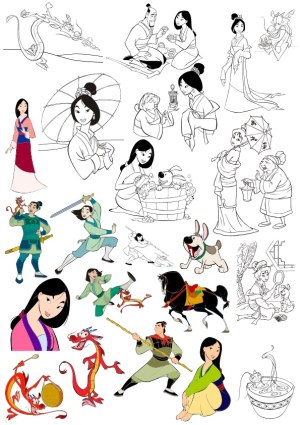 Collection of Animated Mulan Characters and Scenes Vector Art Free Vector