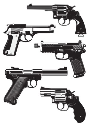 Vector Illustration of Five Different Handguns Free Vector