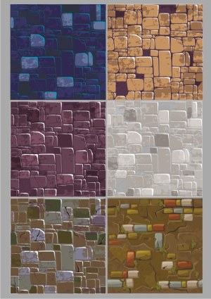 Six Seamless Stone Wall Textures in Different Colors Free Vector