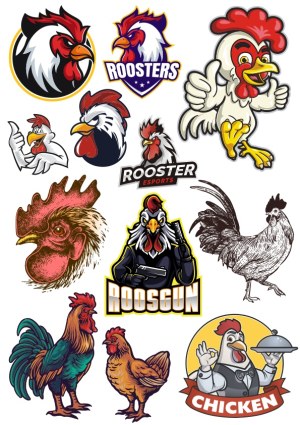 Collection of Rooster and Chicken Vector Illustrations and Logos Free Vector