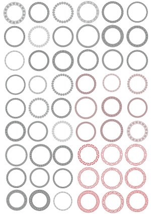 Set of Decorative Circular Borders with Greek Key and Floral Patterns Free Vector