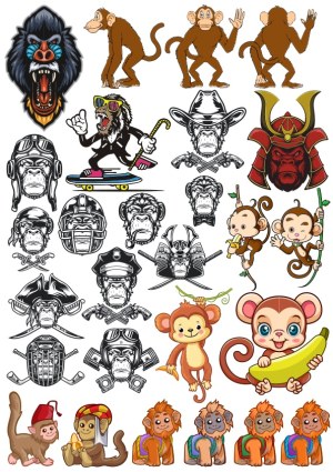 Collection of Various Monkey and Chimpanzee Characters and Icons Free Vector