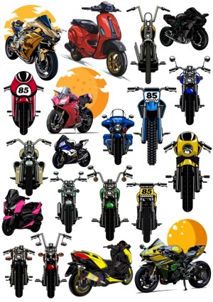 Collection of Various Stylized Motorcycle and Scooter Vector Illustrations Free Vector