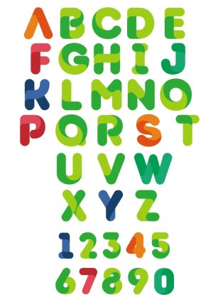 Colorful Modern Alphabet and Numbers Vector Set Free Vector