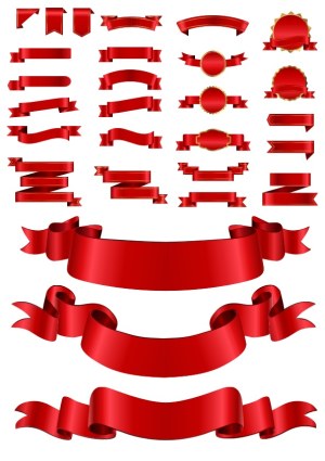 Collection of Red Decorative Ribbon Banners and Badges Free Vector