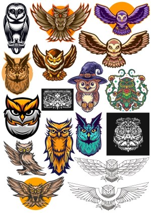 Collection of Colorful and Stylized Owl Vector Illustrations Free Vector