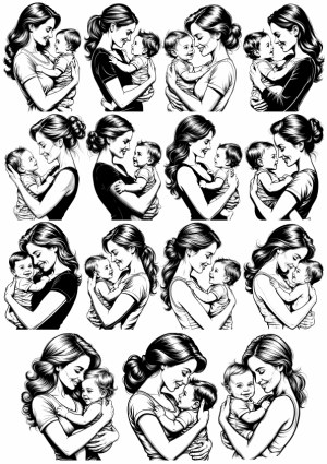 Black and White Vector Illustrations of Mothers Holding Babies Free Vector