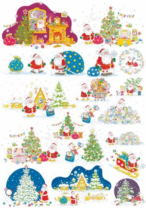 Santa Claus and Christmas Holiday Scenes Vector Set Free Vector