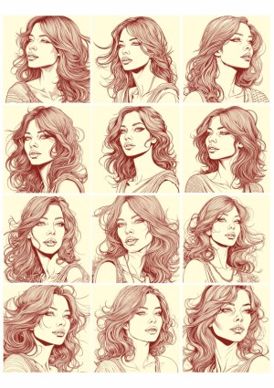 Set of Hand-Drawn Female Portraits with Various Hairstyles and Facial Expressions Free Vector
