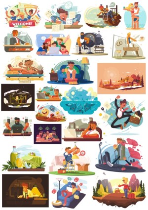 Diverse Lifestyle and Work Scenes Collection Free Vector