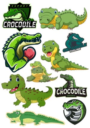 Set of Cartoon Crocodile Mascot and Esports Logos Free Vector