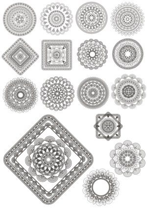 Set of Intricate Black and White Mandala Patterns Free Vector