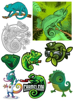 Collection of Colorful Chameleon Vector Illustrations Free Vector