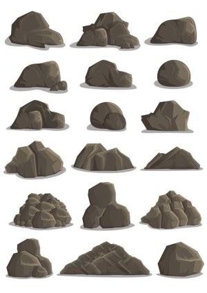 Collection of Various Stylized Brown Rock and Stone Vectors Free Vector