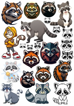 Collection of Cartoon and Stylized Raccoon Vector Illustrations Free Vector