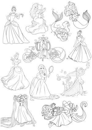Black and White Fairy Tale Princess Coloring Vector Set Free Vector