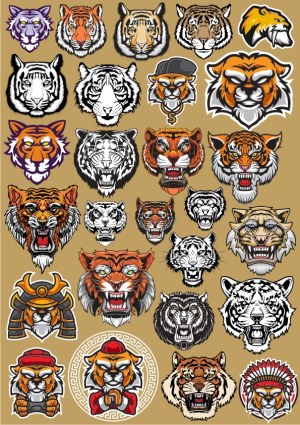 Collection of Diverse Stylized Tiger Head Vectors Free Vector