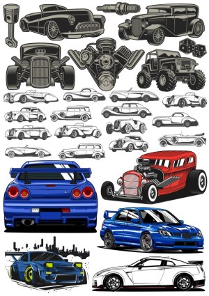 Vintage and Modern Car Vector Illustrations Set Free Vector