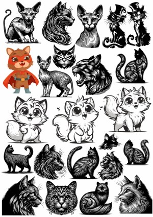 Collection of Cat Vector Illustrations in Various Artistic Styles Free Vector