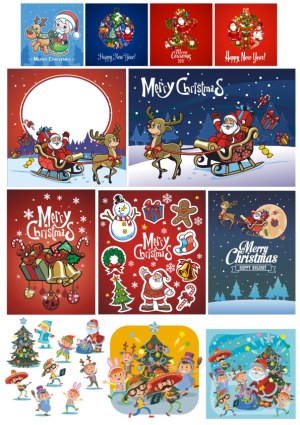 Merry Christmas and Happy New Year Vector Illustrations Collection Free Vector