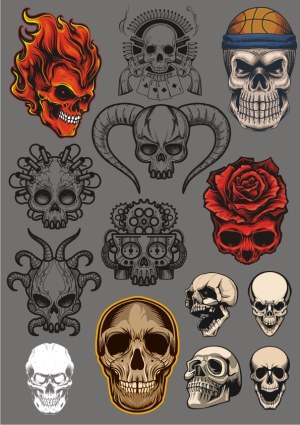 Set of Detailed Skull Illustrations with Various Themes Free Vector