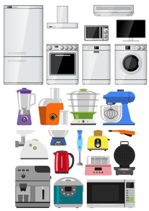 Collection of Household Kitchen and Home Appliances Vector Set Free Vector