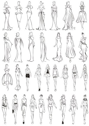 Fashion Figures Sketches Collection Free Vector