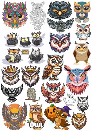 Collection of Colorful and Cartoon Owl Illustrations Free Vector