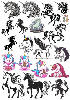 Diverse Collection of Unicorn and Pegasus Vector Illustrations Free Vector