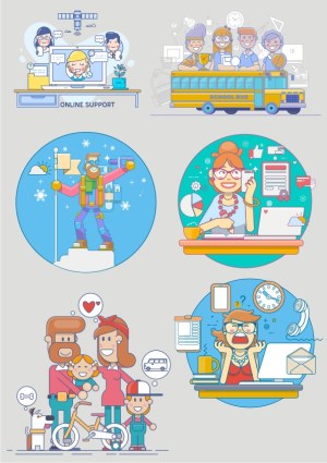 Set of Diverse Lifestyle and Communication Vector Illustrations Free Vector