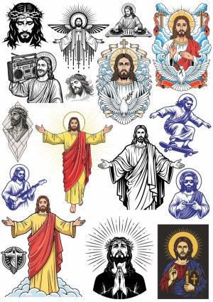 Collection of Jesus Christ Vector Illustrations in Various Styles and Poses Free Vector
