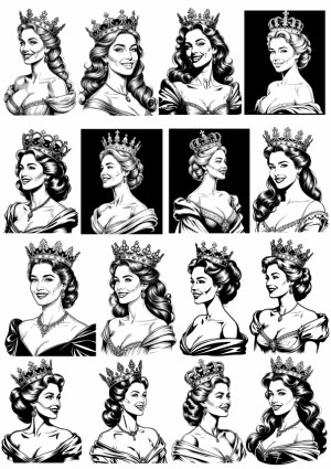 Royal Queen Portraits in Vintage Black and White Style Free Vector