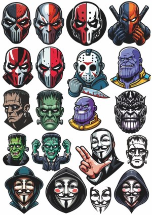 Set of Illustrated Horror and Iconic Masked Characters Free Vector