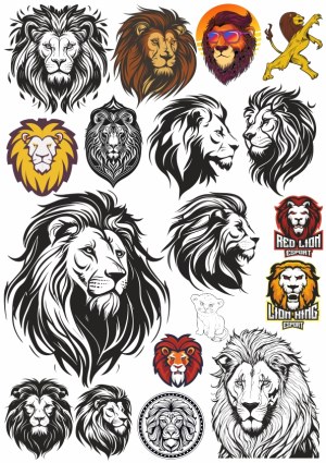 Lion Head and Mascot Vector Illustration Set Free Vector