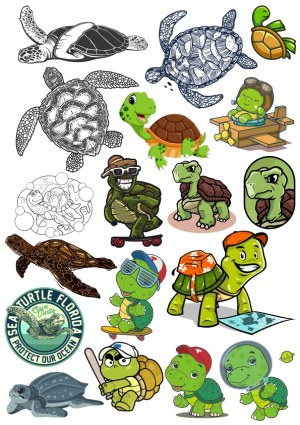 Collection of Turtle Themed Vector Illustrations and Cartoon Characters Free Vector