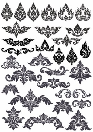 Ornate Black Floral and Flame Vector Decorative Elements Free Vector