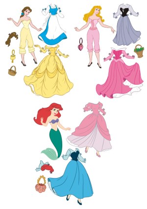 Vector Paper Doll with Removable Classic Dresses and Accessories Free Vector