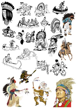 Native American Themed Vector Illustrations Collection Free Vector