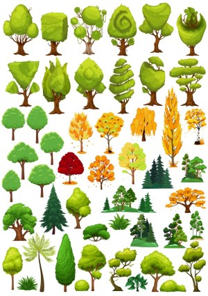 Collection of Stylized Cartoon Trees and Plants Vector Set Free Vector