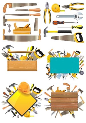 Set of Hand Tools and Toolboxes with Construction Elements Free Vector