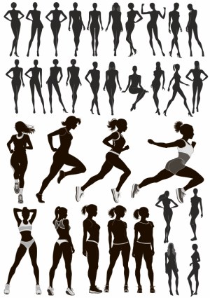 Female Silhouettes and Runners Vector Set Free Vector