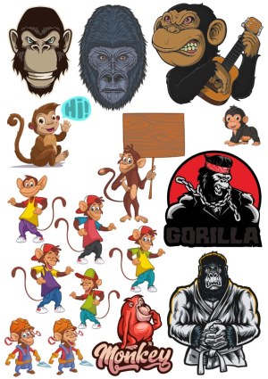 Collection of Cartoon and Realistic Monkey and Gorilla Vector Illustrations Free Vector