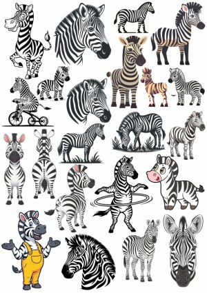 Collection of Various Zebra Vector Illustrations and Cartoons Free Vector