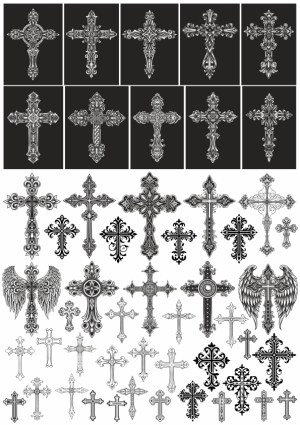 Collection of Ornate Christian Cross Vector Designs Free Vector