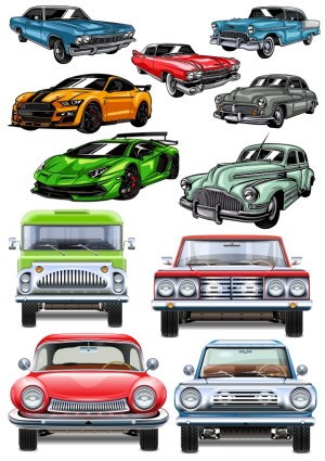 Collection of Classic and Modern Car Vector Illustrations Free Vector